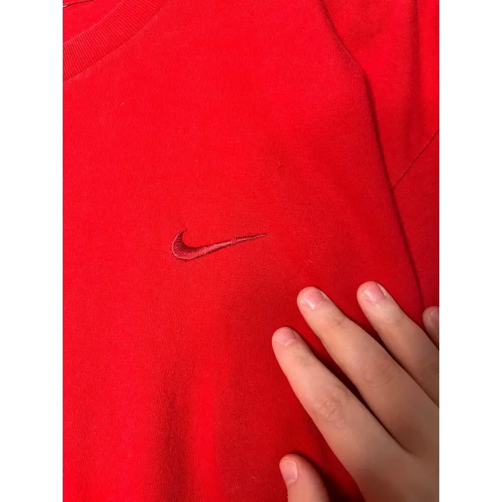 1990s Nike White Tag Travis Scott Red Check Mark Logo Streetwear T-Shirt L
